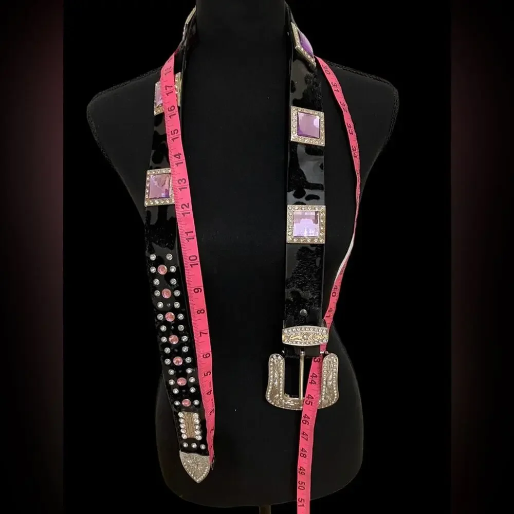 Black and Purple Embellished Belt Length around 45
